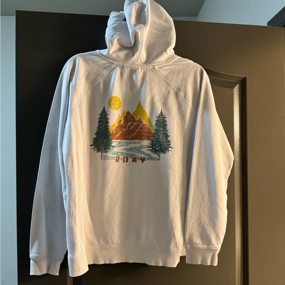 Roxy White Hoodie with Scenic Graphic